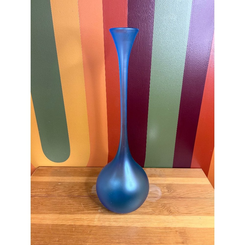 Vintage satin blue bulb vase flowers MCM mid century modern